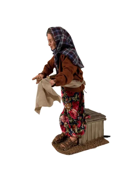 Animated Traditional Woman Feeding Chickens - 30 cm