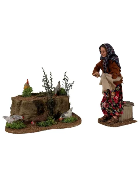 Animated Traditional Woman Feeding Chickens - 30 cm