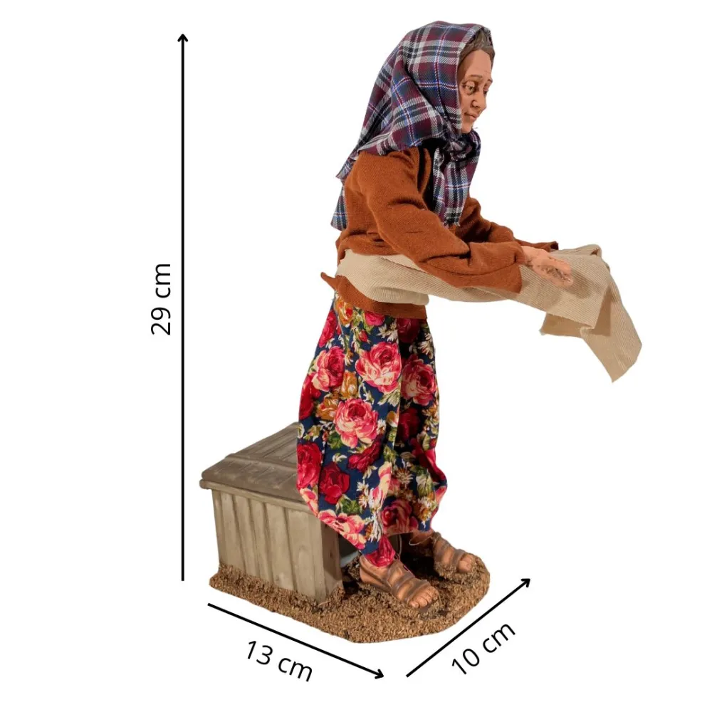 Animated Traditional Woman Feeding Chickens - 30 cm