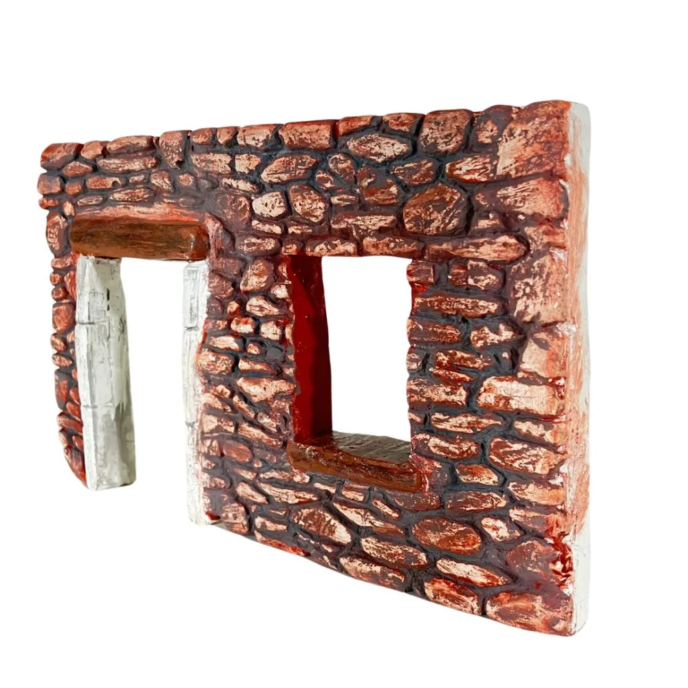 Coloured Plaster Wall with Doorway and Open Window for 8–10 cm Nativity Figures