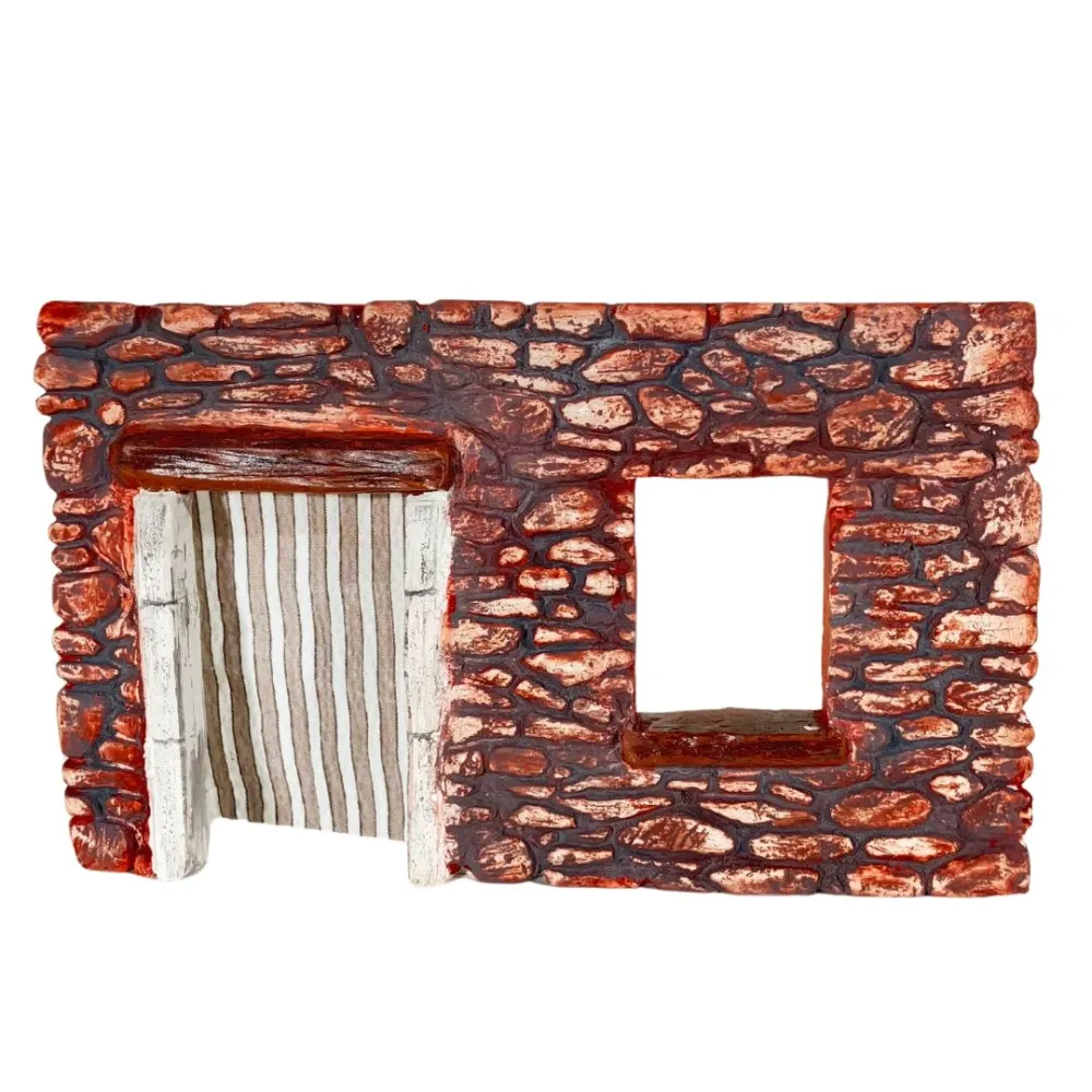 Coloured Plaster Wall with Curtain and Open Window for 8–10 cm Nativity Figures