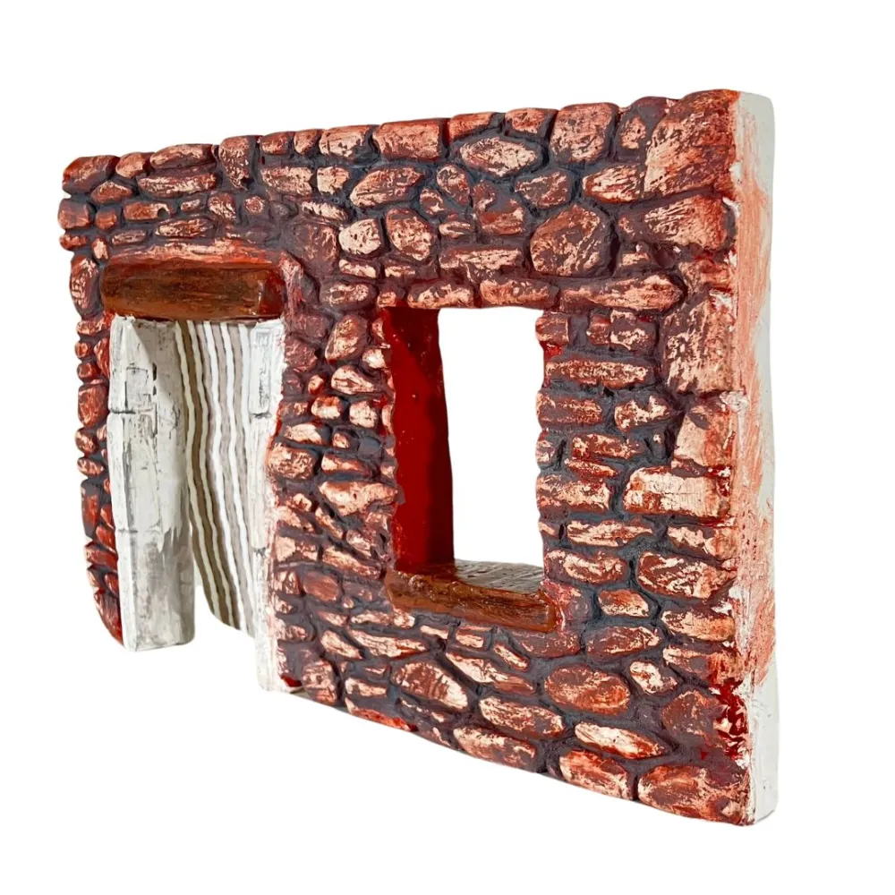 Coloured Plaster Wall with Curtain and Open Window for 8–10 cm Nativity Figures