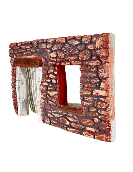 Coloured Plaster Wall with Curtain and Open Window for 8–10 cm Nativity Figures