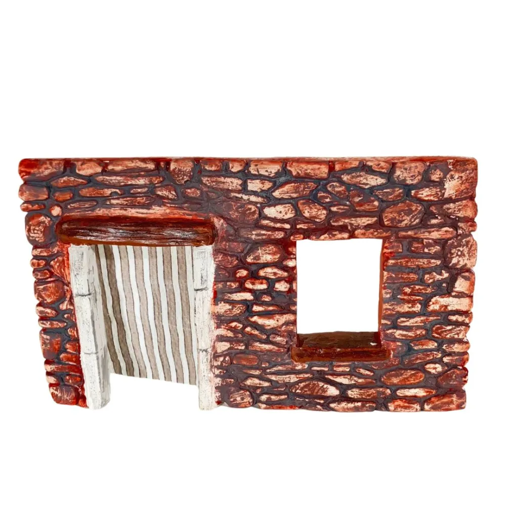 Coloured Plaster Wall with Curtain and Open Window for 8–10 cm Nativity Figures