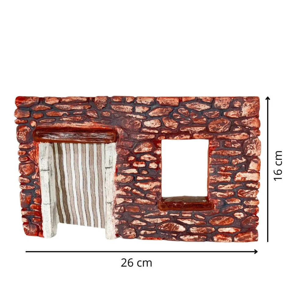 Coloured Plaster Wall with Curtain and Open Window for 8–10 cm Nativity Figures