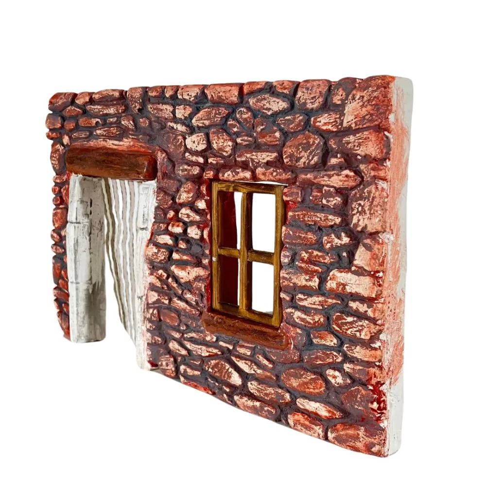 Coloured Plaster Wall with Curtain and Window for 8–10 cm Nativity Figures