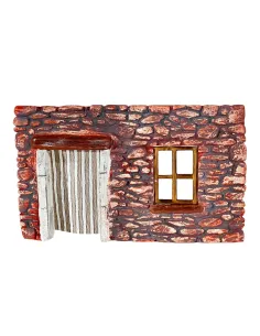 Parete in gesso colorata con tenda e finestra per statue da 8-10 cm