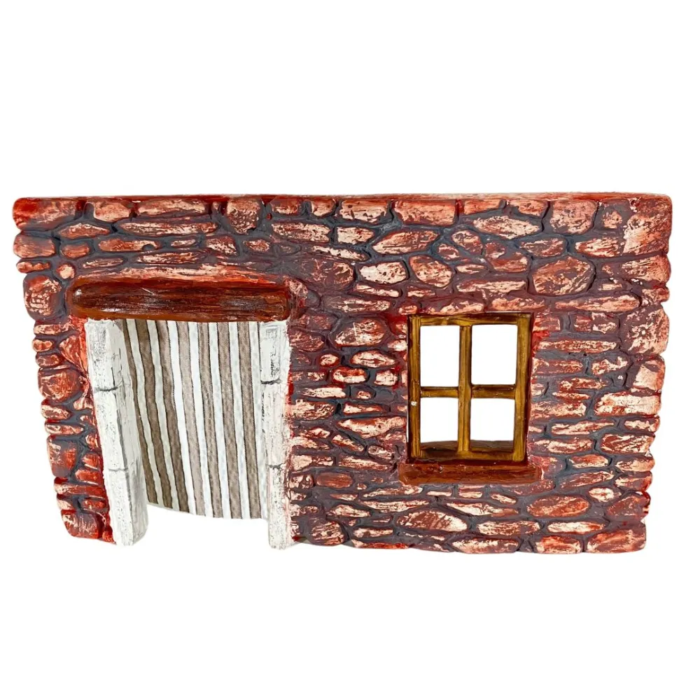 Coloured Plaster Wall with Curtain and Window for 8–10 cm Nativity Figures