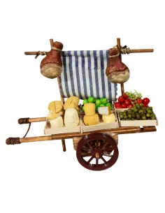 Carretto in legno con frutta, verdura, pane e formaggi per statue da 8-10 cm 2