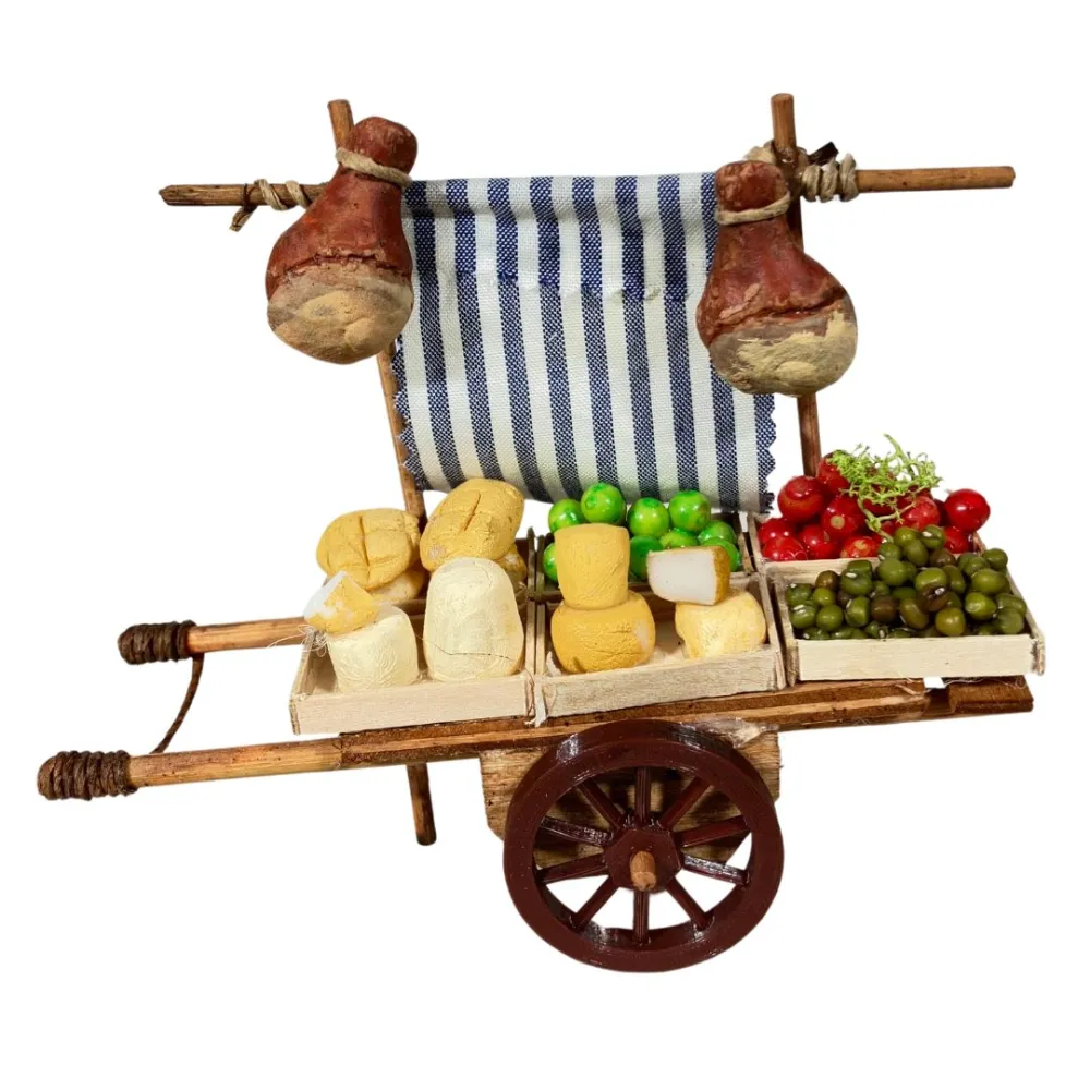 Wooden Cart with Fruit, Vegetables, Bread and Cheese for 8–10 cm Nativity Figures
