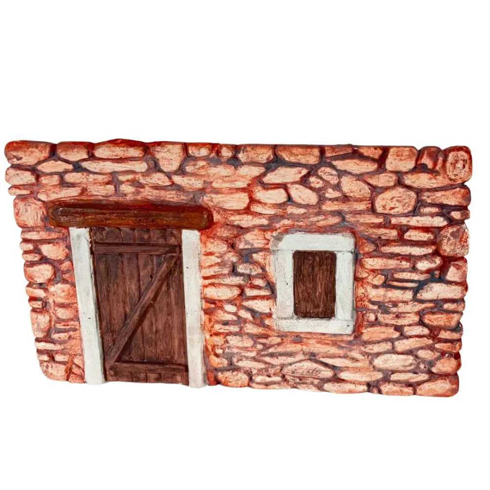 Coloured Plaster Wall with Door and Window for 8–10 cm Nativity Figures