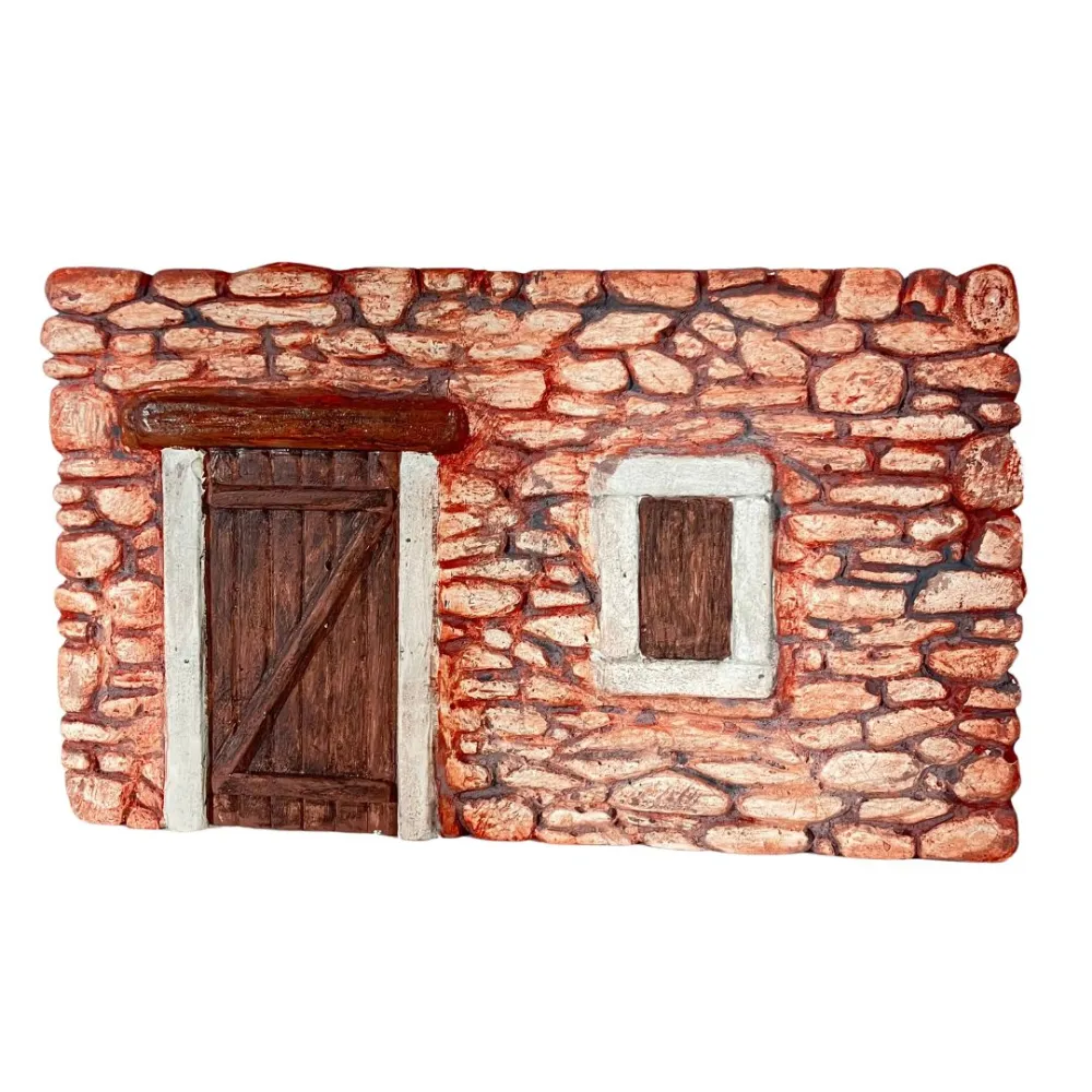 Coloured Plaster Wall with Door and Window for 8–10 cm Nativity Figures