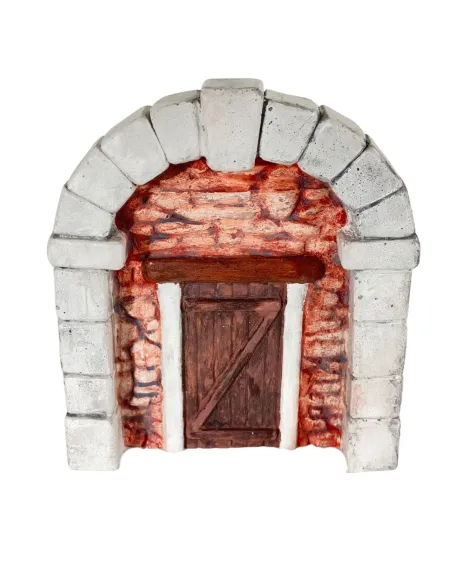 Parete con arco e porta in gesso colorata per statue da 8-10 cm
