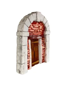 Coloured Plaster Wall with Arch and Wooden Door for 8–10 cm Nativity Figures 2