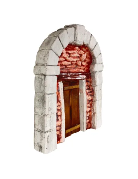 Coloured Plaster Wall with Arch and Wooden Door for 8–10 cm Nativity Figures