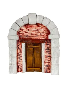 Coloured Plaster Wall with Arch and Wooden Door for 8–10 cm Nativity Figures