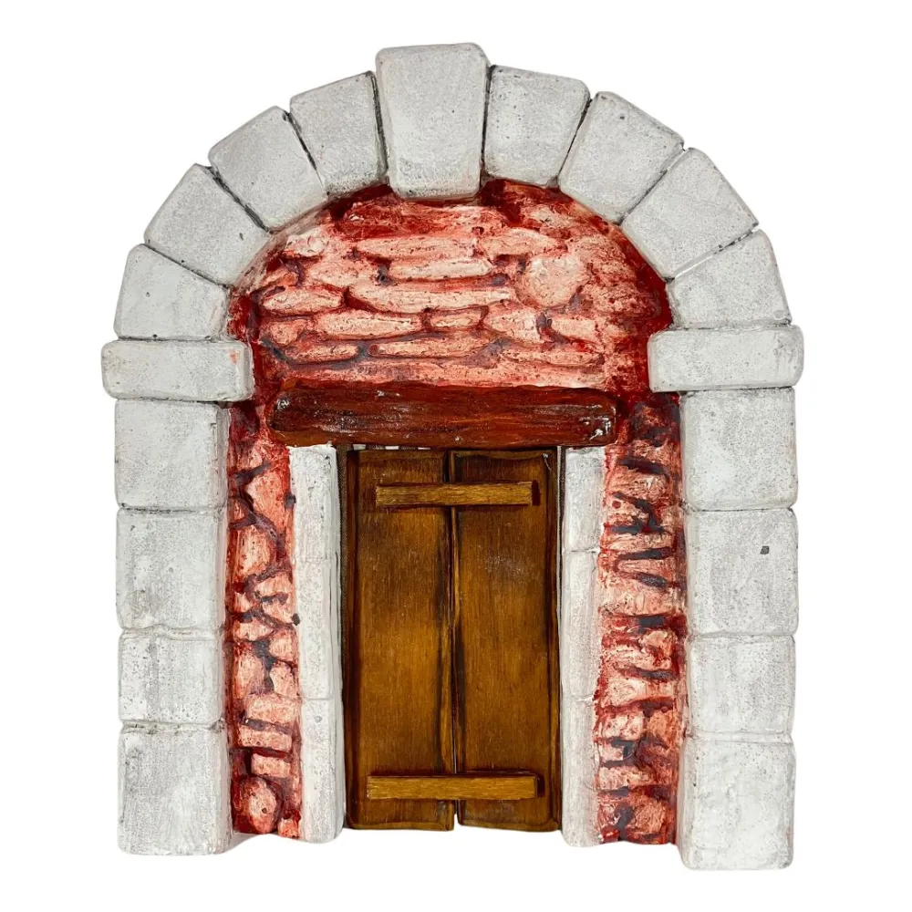 Coloured Plaster Wall with Arch and Wooden Door for 8–10 cm Nativity Figures