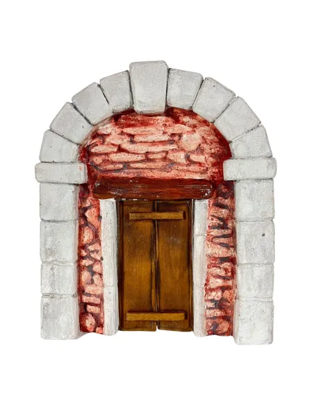Coloured Plaster Wall with Arch and Wooden Door for 8–10 cm Nativity Figures