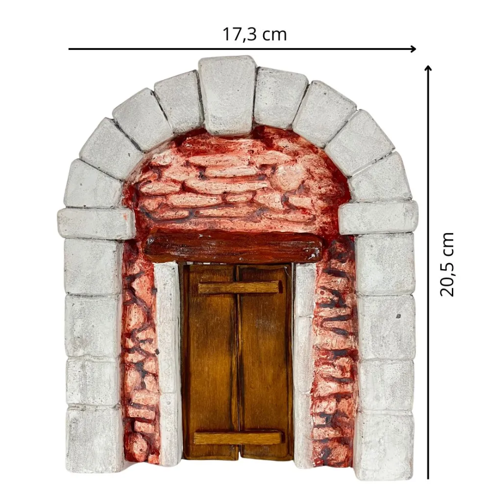 Coloured Plaster Wall with Arch and Wooden Door for 8–10 cm Nativity Figures