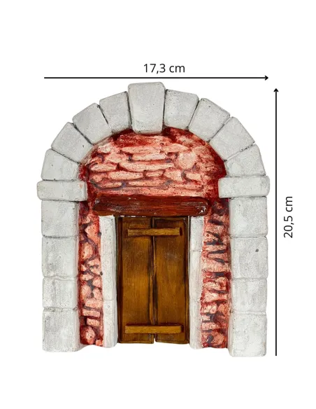 Parete con arco in gesso colorata e porta in legno per statue da 8-10 cm
