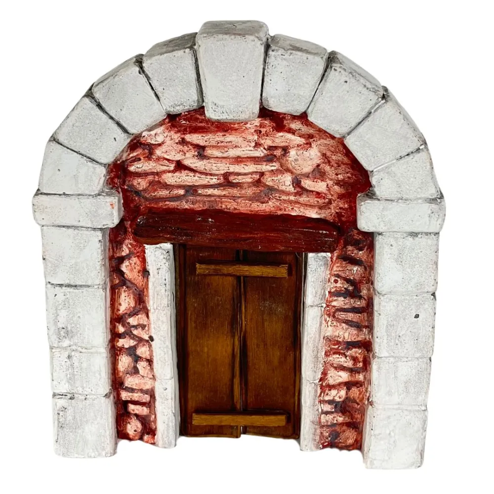 Coloured Plaster Wall with Arch and Wooden Door for 8–10 cm Nativity Figures