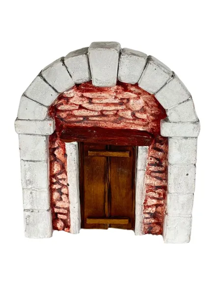 Coloured Plaster Wall with Arch and Wooden Door for 8–10 cm Nativity Figures