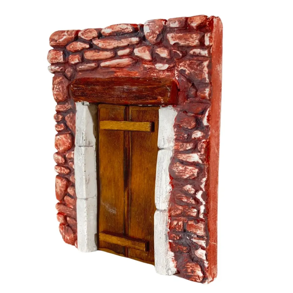 Coloured Plaster Wall with Wooden Door for 8–10 cm Nativity Figures