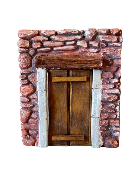 Parete in gesso colorata con porta in legno per statue da 8-10 cm