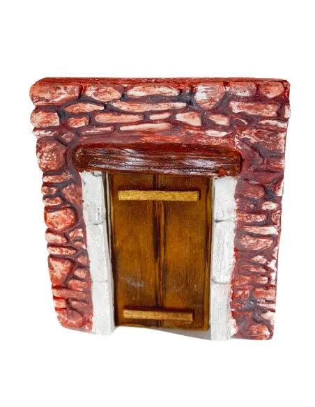 Parete in gesso colorata con porta in legno per statue da 8-10 cm
