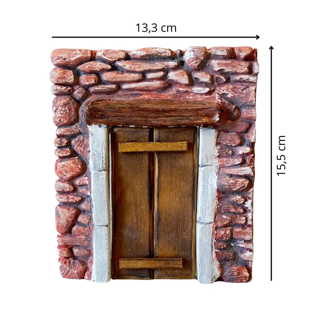 Coloured Plaster Wall with Wooden Door for 8–10 cm Nativity Figures