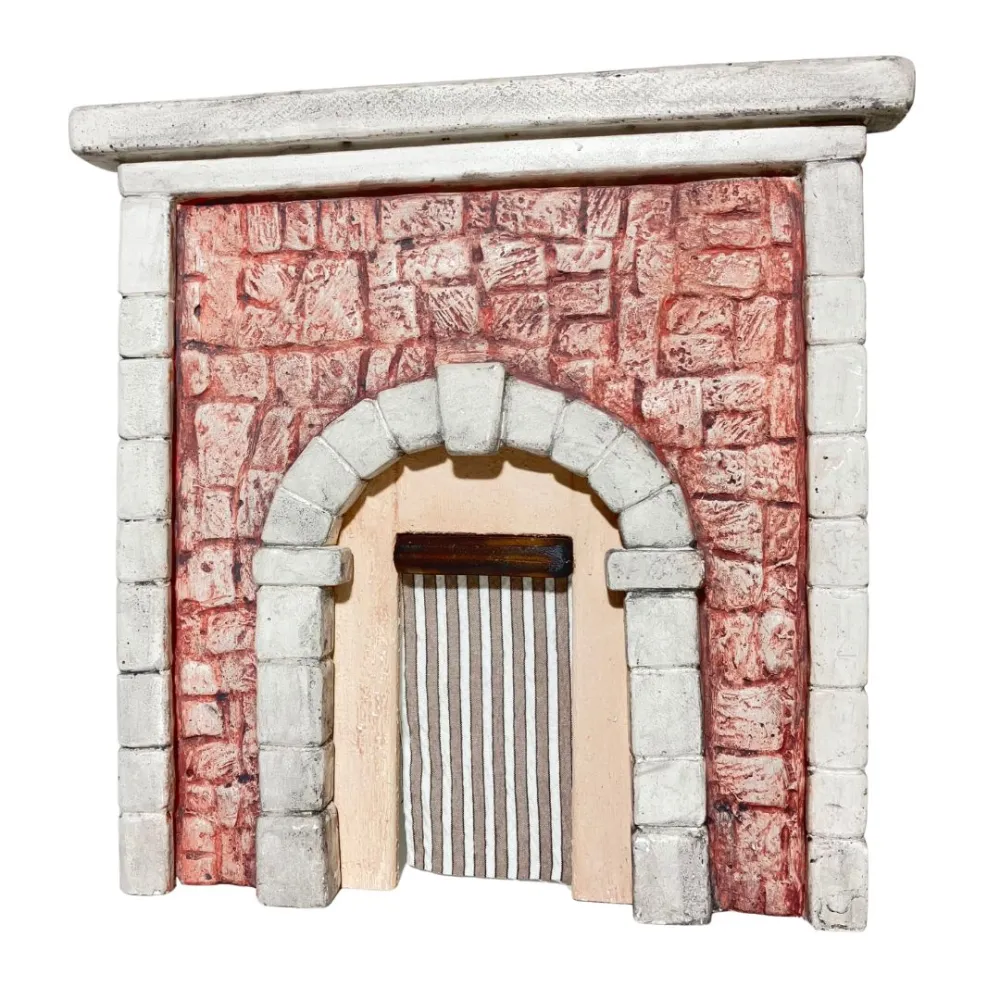 Coloured Plaster Wall with Arch and Curtain for 8–10 cm Nativity Figures