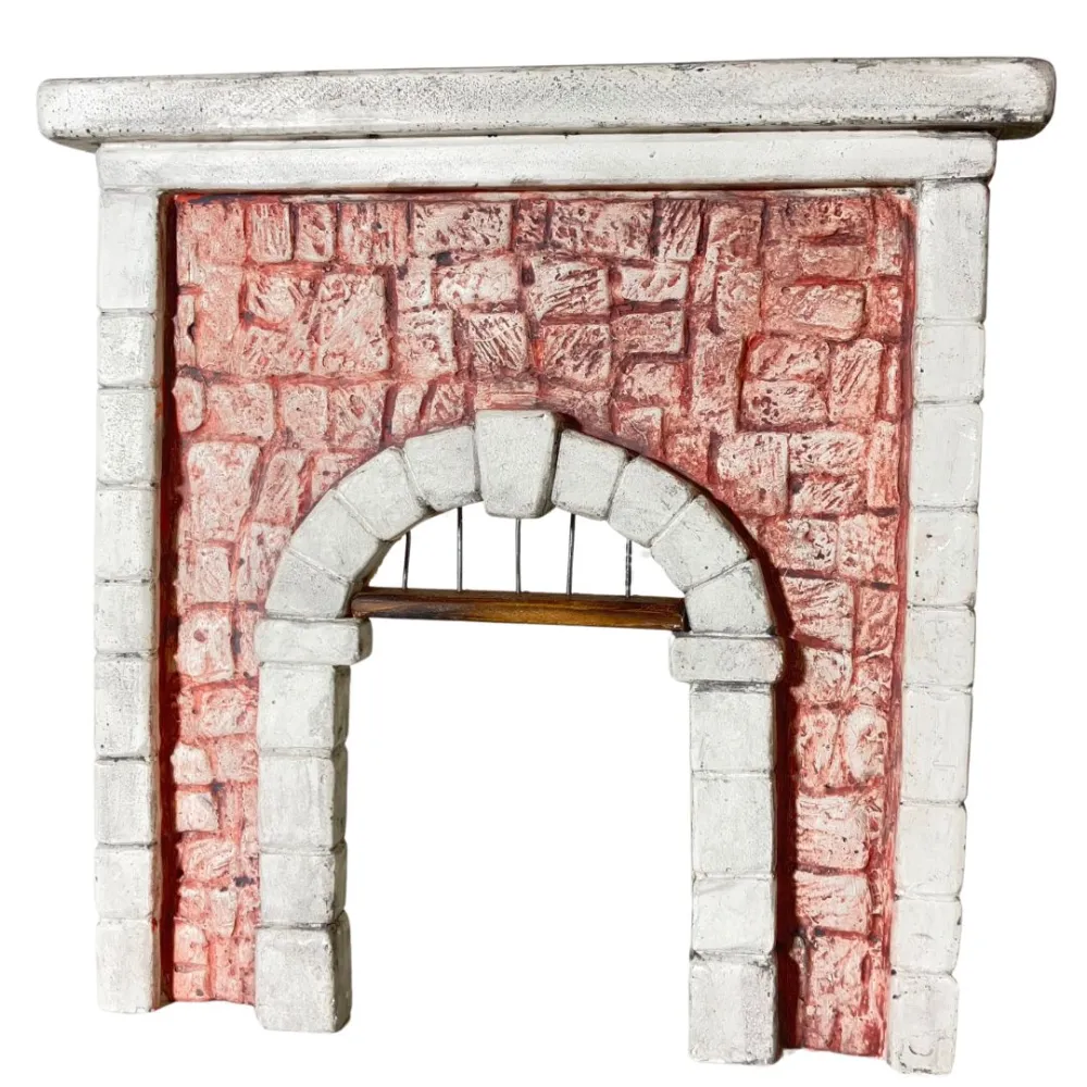 Coloured Plaster Wall with Arch and Metal Grille for 8–10 cm Nativity Figures