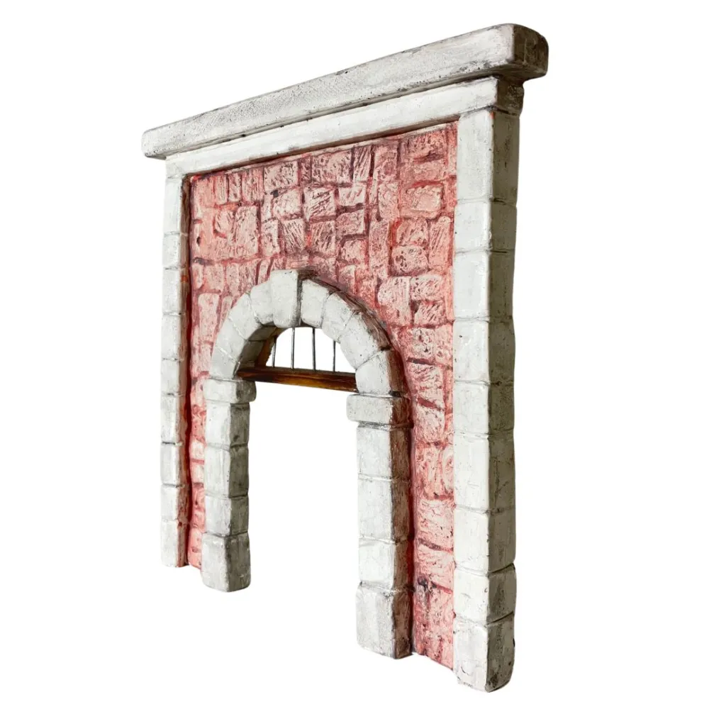 Coloured Plaster Wall with Arch and Metal Grille for 8–10 cm Nativity Figures