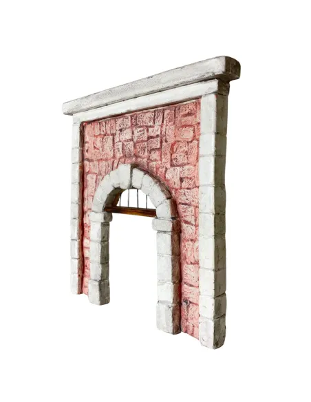 Coloured Plaster Wall with Arch and Metal Grille for 8–10 cm Nativity Figures