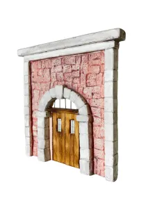 Coloured Plaster Wall with Arch, Metal Grille and Wooden Door for 10–12 cm Nativity Figures 2