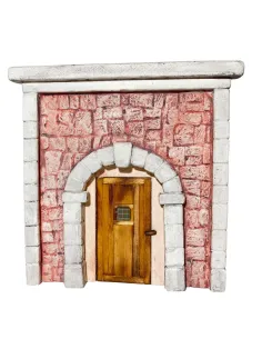 Coloured Plaster Wall with Arch and Plain Wooden Door for 12–15 cm Nativity Figures