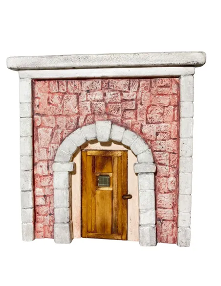 Coloured Plaster Wall with Arch and Plain Wooden Door for 12–15 cm Nativity Figures