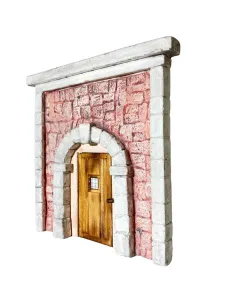 Coloured Plaster Wall with Arch and Plain Wooden Door for 12–15 cm Nativity Figures 2