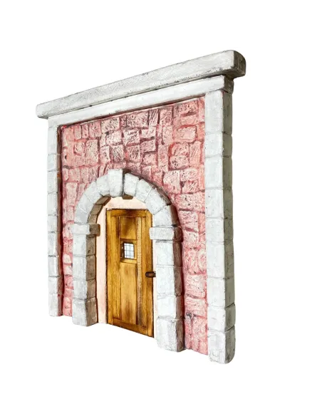 Coloured Plaster Wall with Arch and Plain Wooden Door for 12–15 cm Nativity Figures