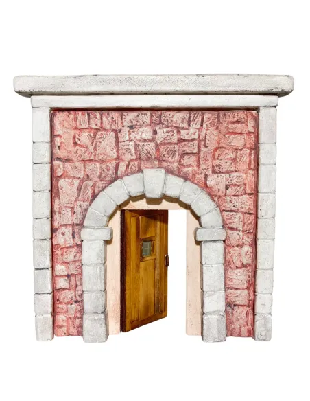 Coloured Plaster Wall with Arch and Plain Wooden Door for 12–15 cm Nativity Figures