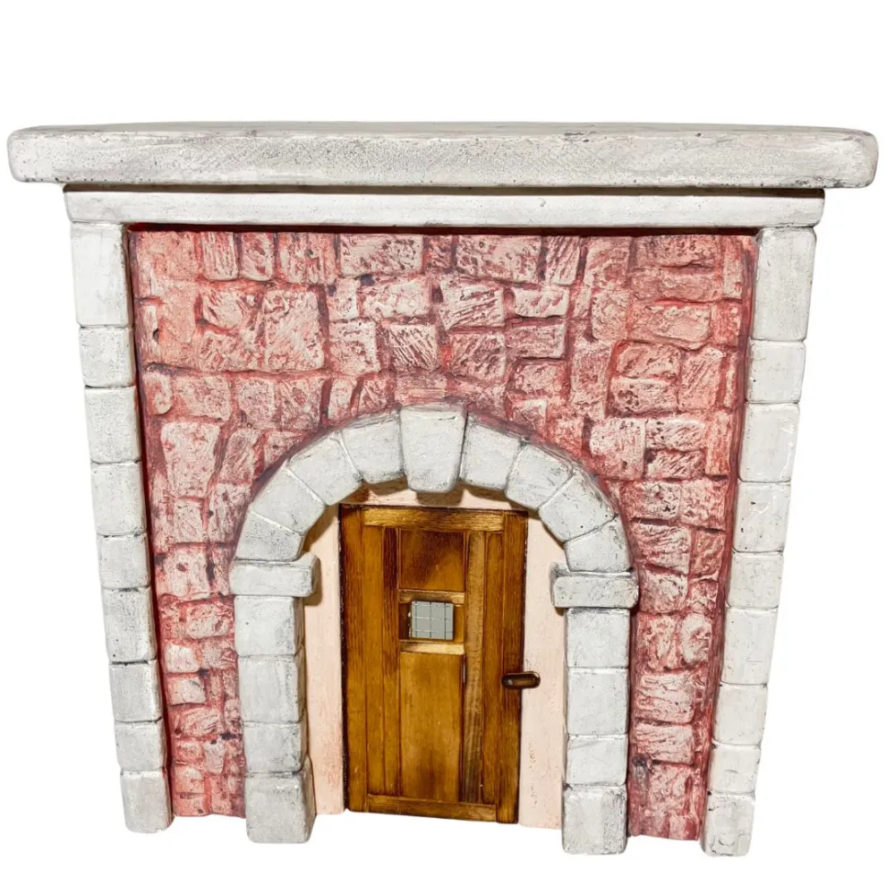 Coloured Plaster Wall with Arch and Plain Wooden Door for 12–15 cm Nativity Figures