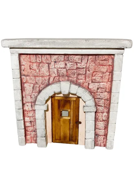 Coloured Plaster Wall with Arch and Plain Wooden Door for 12–15 cm Nativity Figures