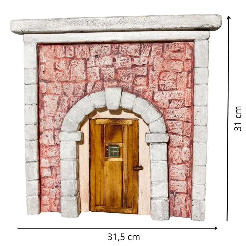 Coloured Plaster Wall with Arch and Plain Wooden Door for 12–15 cm Nativity Figures