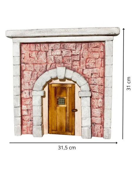 Coloured Plaster Wall with Arch and Plain Wooden Door for 12–15 cm Nativity Figures