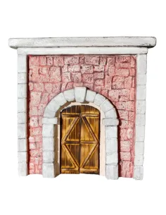 Coloured Plaster Wall with Arch and Arched Wooden Door for 12–15 cm Nativity Figures