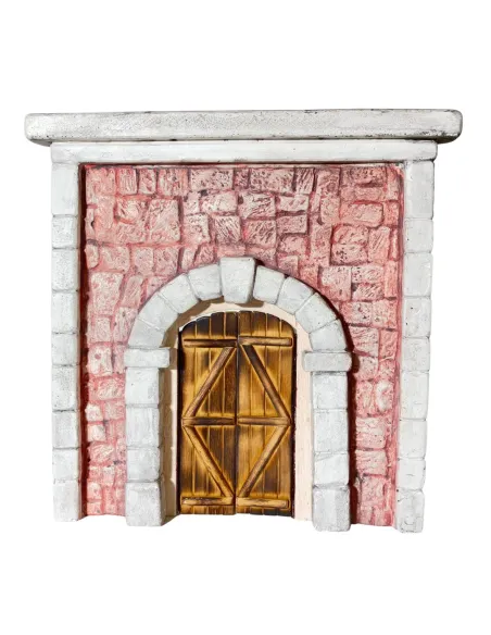 Coloured Plaster Wall with Arch and Arched Wooden Door for 12–15 cm Nativity Figures