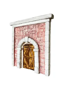 Coloured Plaster Wall with Arch and Arched Wooden Door for 12–15 cm Nativity Figures 2