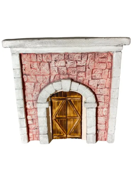 Coloured Plaster Wall with Arch and Arched Wooden Door for 12–15 cm Nativity Figures