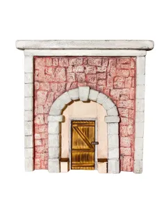 Coloured Plaster Wall with Arch and Rectangular Wooden Door for 10–12 cm Nativity Figures