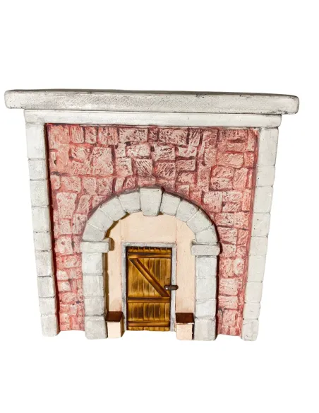 Coloured Plaster Wall with Arch and Rectangular Wooden Door for 10–12 cm Nativity Figures
